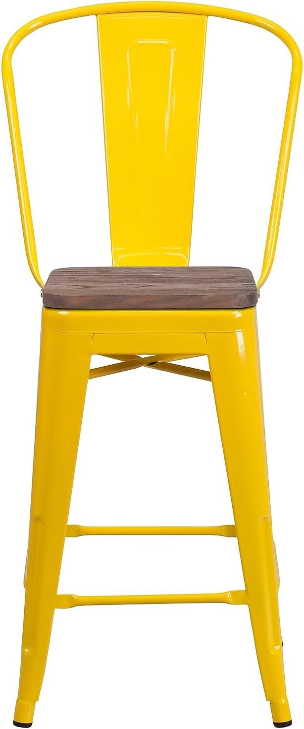 image:imageFlash Furniture Lily 24 High Red Metal Counter Height Stool with Back and Wood Seat Pack of 1Yellow