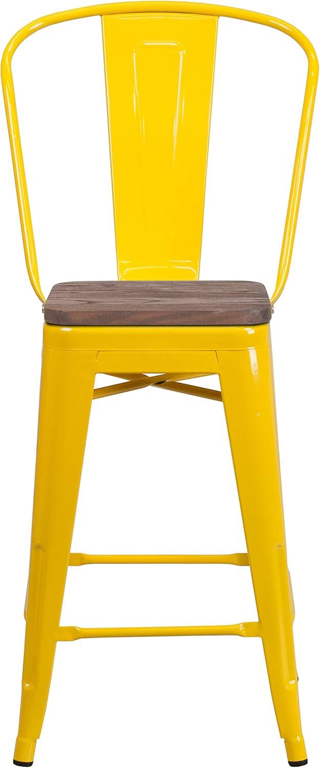 image:imageFlash Furniture Lily 24 High Red Metal Counter Height Stool with Back and Wood Seat Pack of 1Yellow