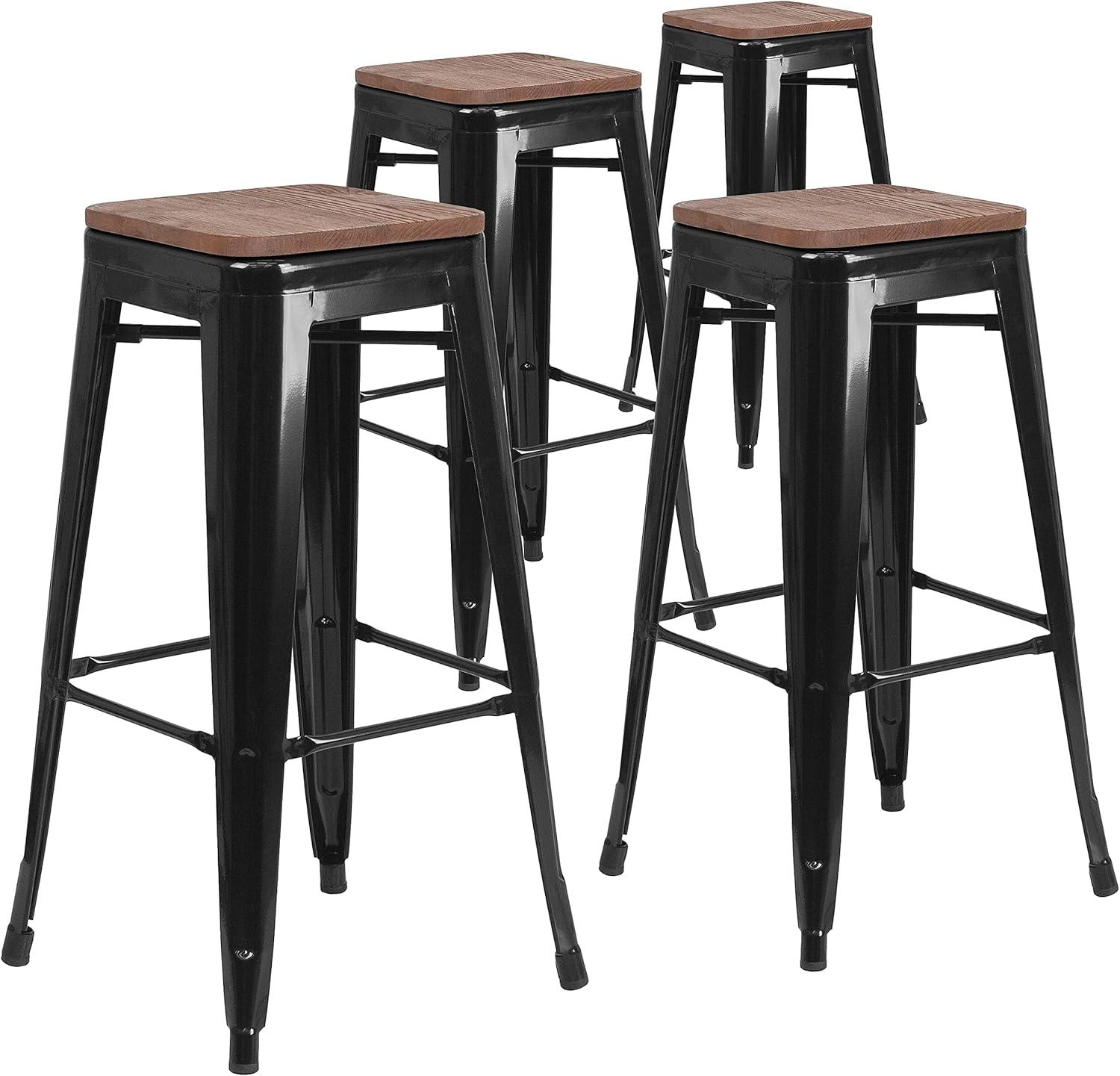 image:imageFlash Furniture Lily 30 High Backless Red Metal Barstool with Square Wood SeatBlack