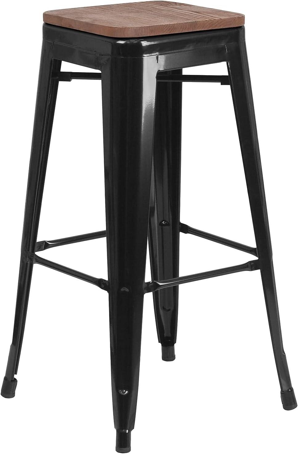 image:imageFlash Furniture Lily 30 High Backless Red Metal Barstool with Square Wood SeatBlack