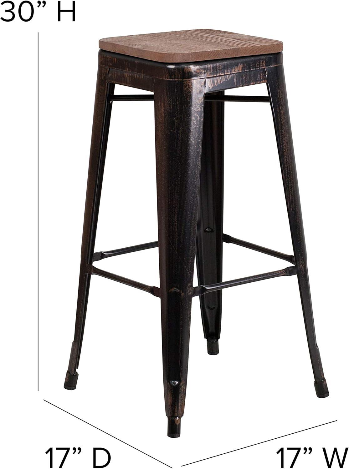 image:imageFlash Furniture Lily 30 High Backless Red Metal Barstool with Square Wood SeatBlackantique Gold