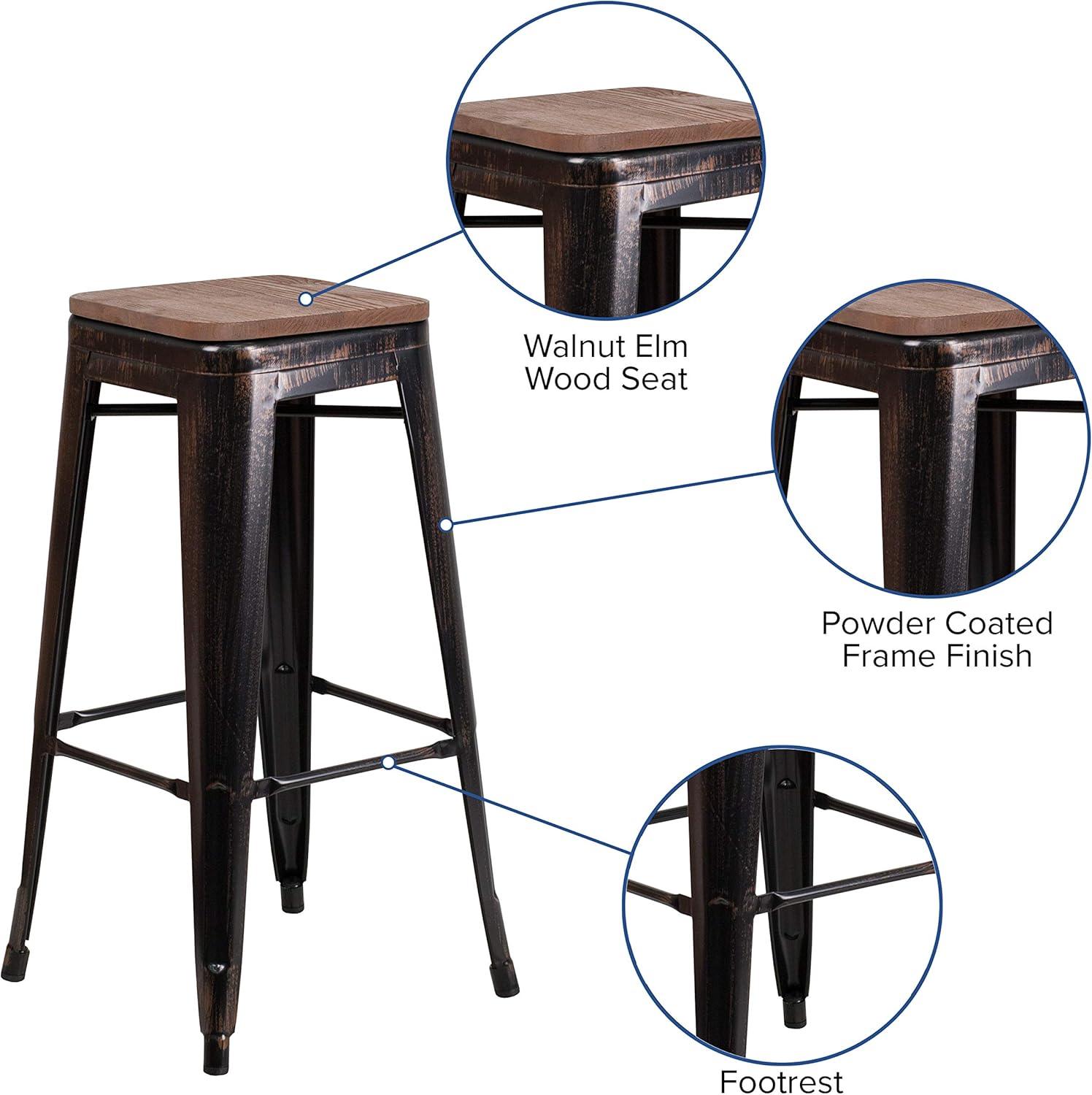 image:imageFlash Furniture Lily 30 High Backless Red Metal Barstool with Square Wood SeatBlackantique Gold