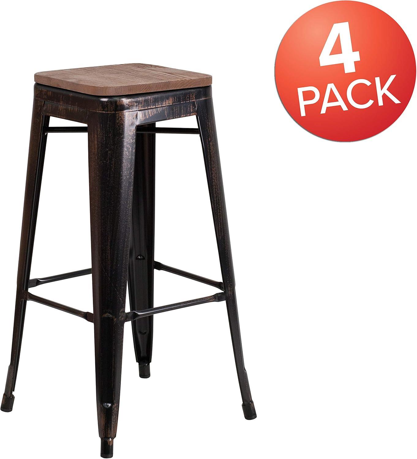 image:imageFlash Furniture Lily 30 High Backless Red Metal Barstool with Square Wood SeatBlackantique Gold