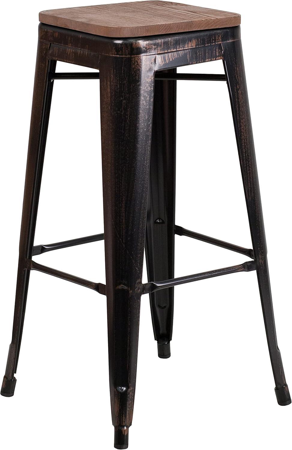 image:imageFlash Furniture Lily 30 High Backless Red Metal Barstool with Square Wood SeatBlackantique Gold
