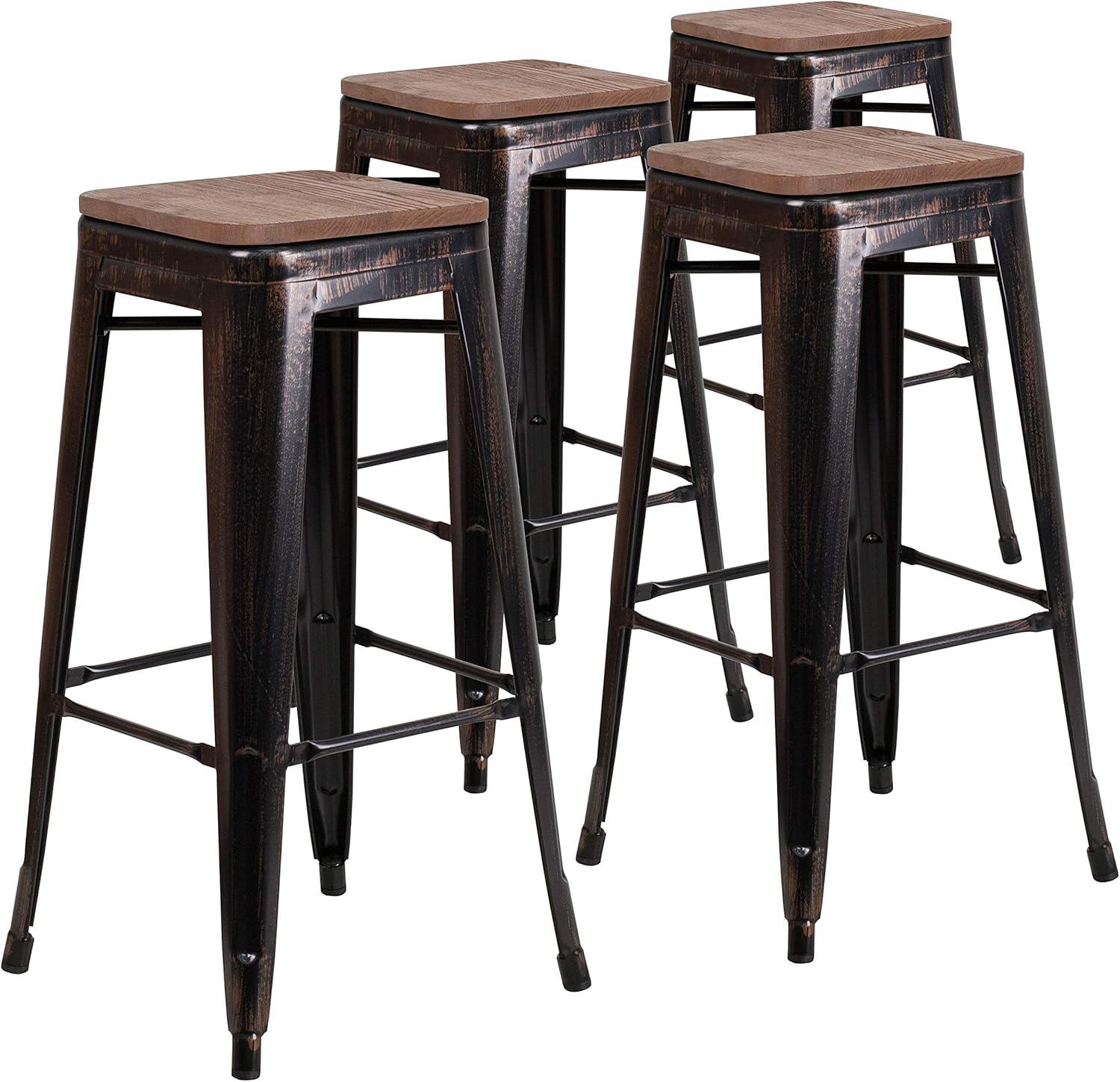 image:imageFlash Furniture Lily 30 High Backless Red Metal Barstool with Square Wood SeatBlackantique Gold