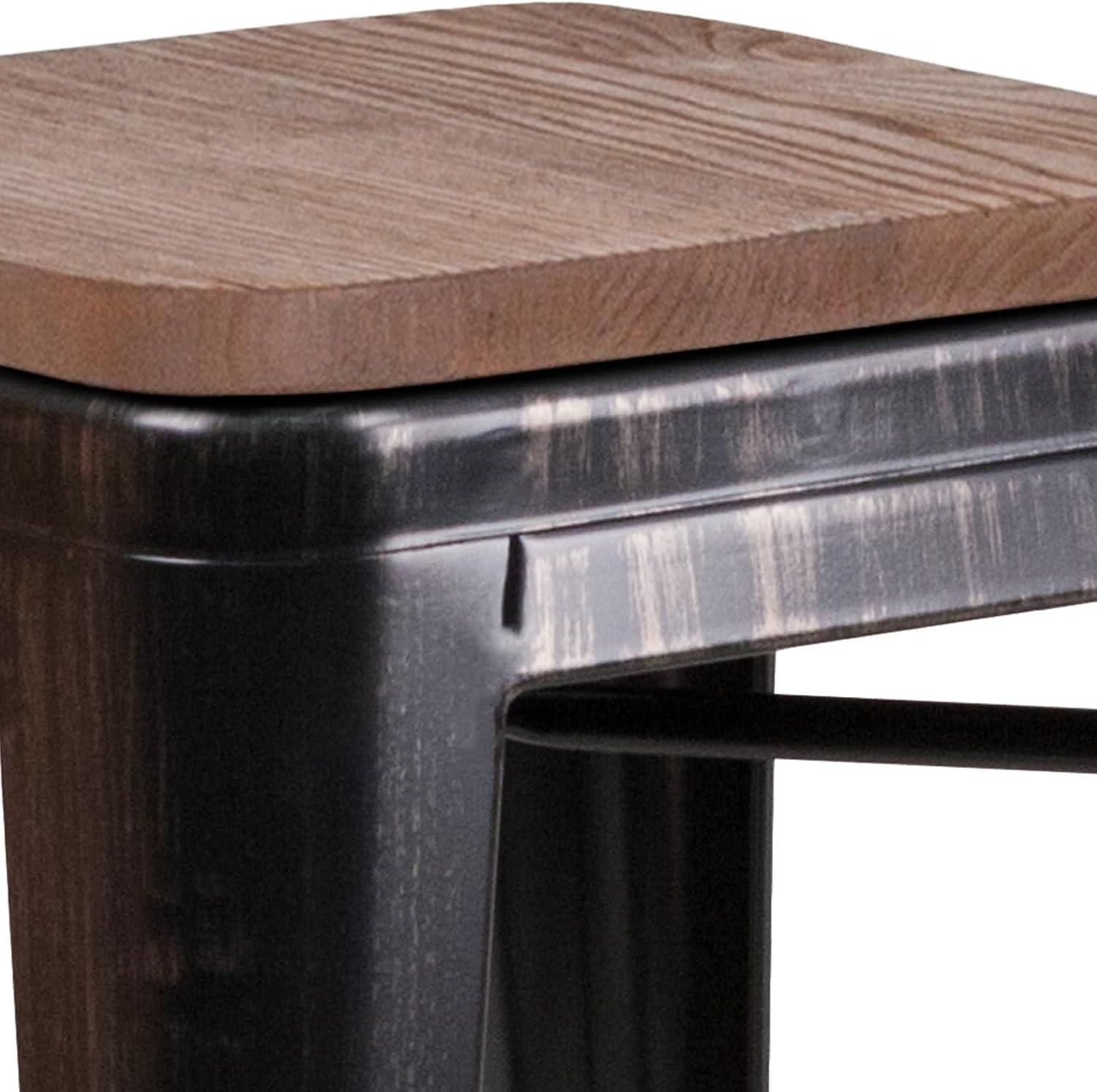 image:imageFlash Furniture Lily 30 High Backless Red Metal Barstool with Square Wood SeatBlackantique Gold