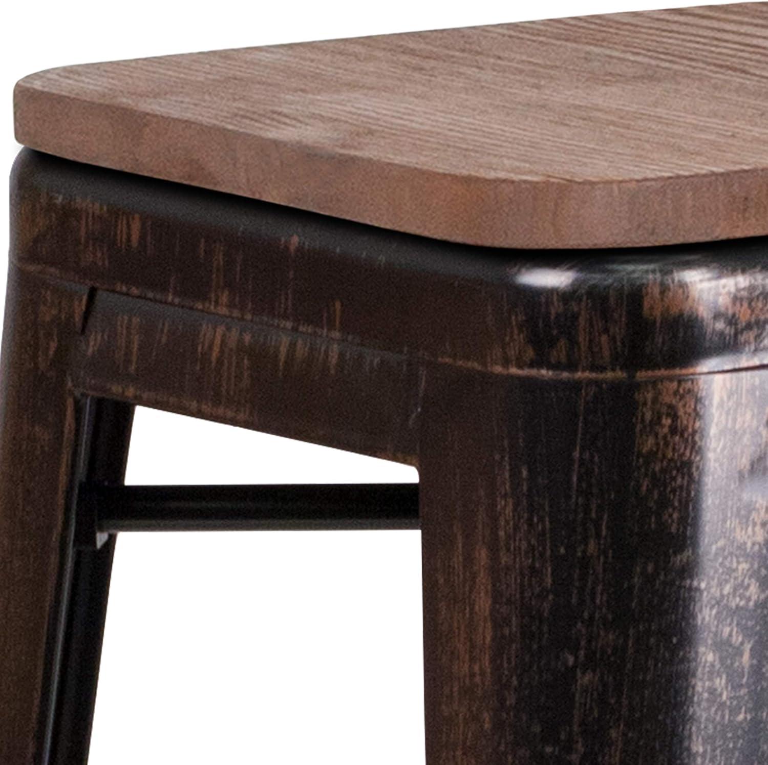 image:imageFlash Furniture Lily 30 High Backless Red Metal Barstool with Square Wood SeatBlackantique Gold