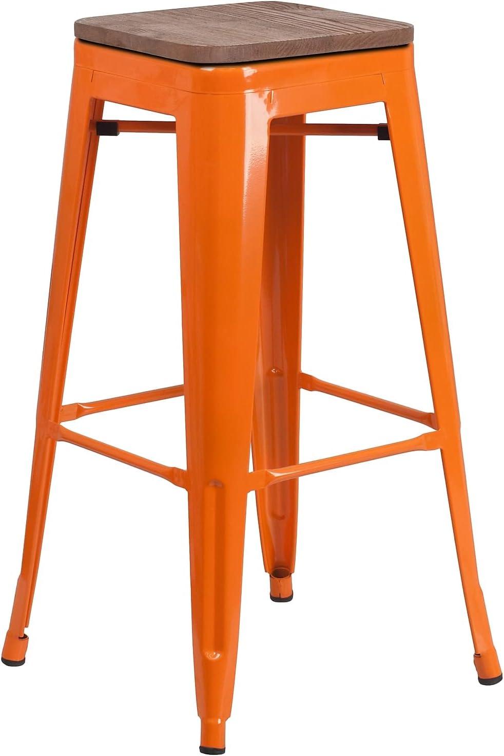image:imageFlash Furniture Lily 30 High Backless Red Metal Barstool with Square Wood SeatOrange