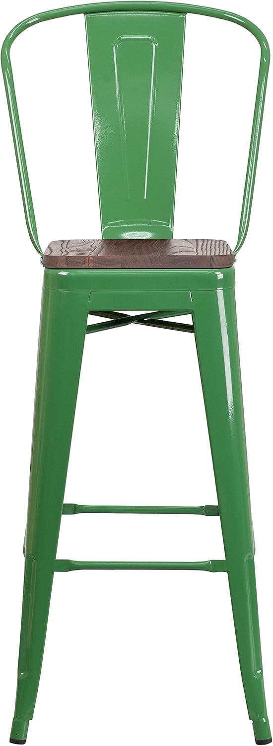 image:imageFlash Furniture Lily 30 High Green Metal Barstool with Back and Wood Seat