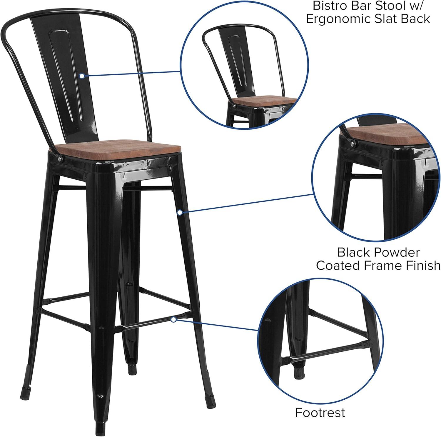 image:imageFlash Furniture Lily 30 High Red Metal Barstool with Back and Wood Seat Pack of 1Black