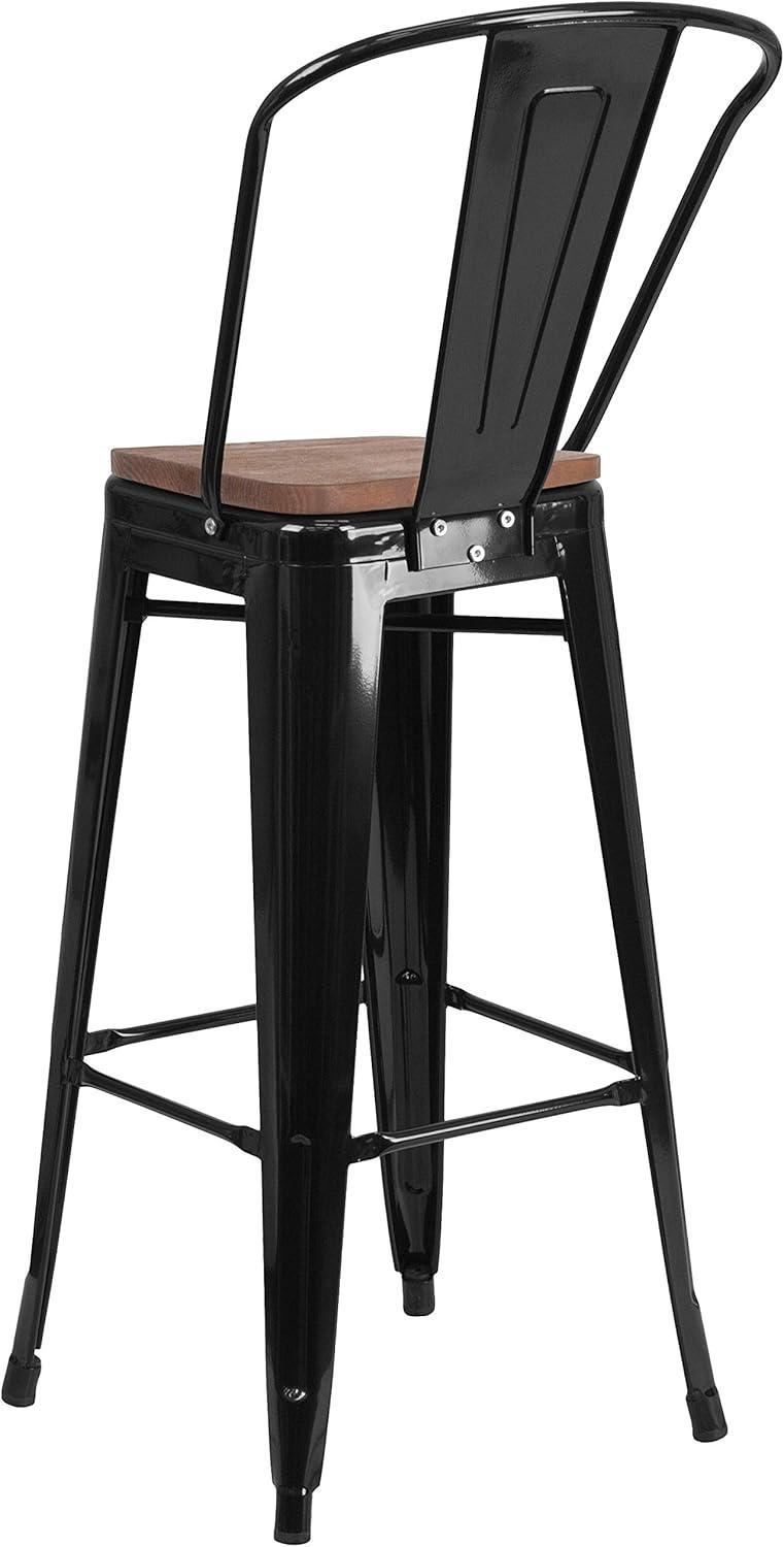 image:imageFlash Furniture Lily 30 High Red Metal Barstool with Back and Wood Seat Pack of 1Black