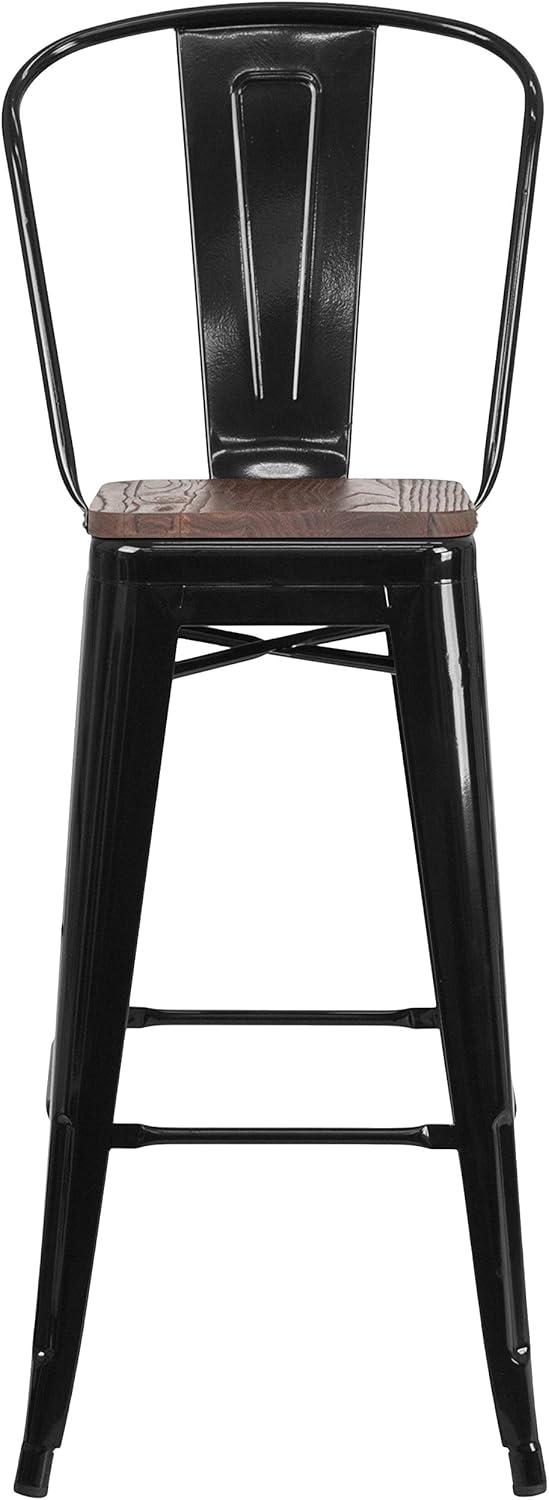 image:imageFlash Furniture Lily 30 High Red Metal Barstool with Back and Wood Seat Pack of 1Black