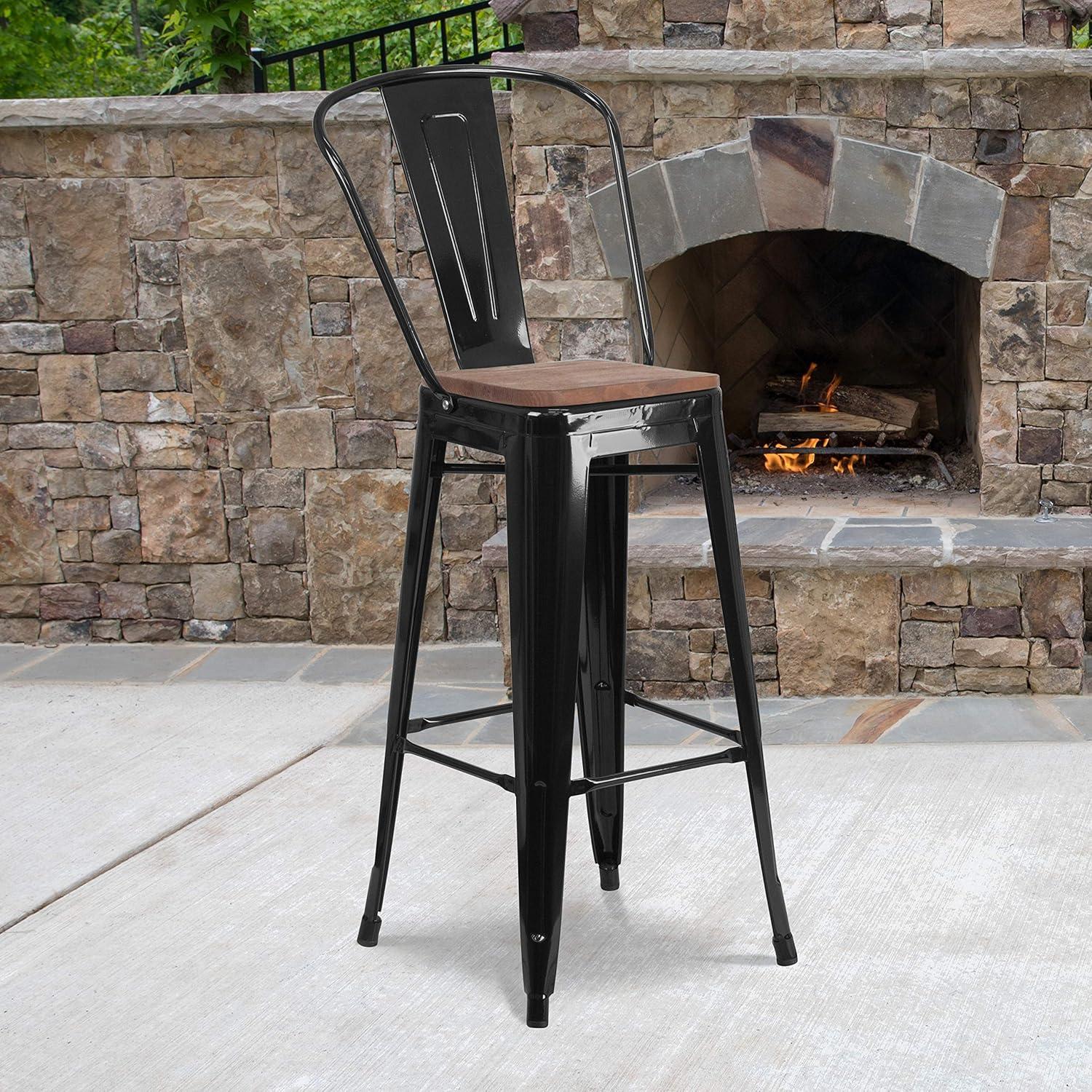 image:imageFlash Furniture Lily 30 High Red Metal Barstool with Back and Wood Seat Pack of 1Black