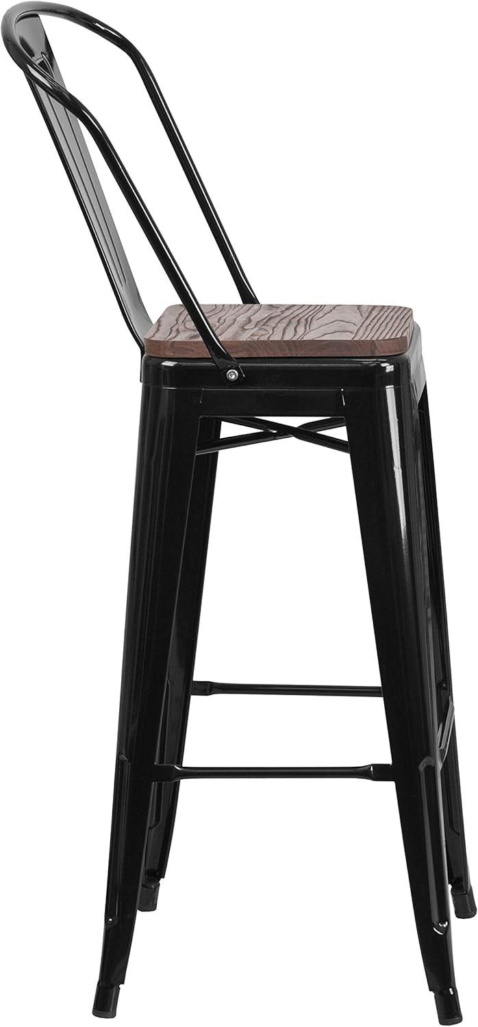 image:imageFlash Furniture Lily 30 High Red Metal Barstool with Back and Wood Seat Pack of 1Black