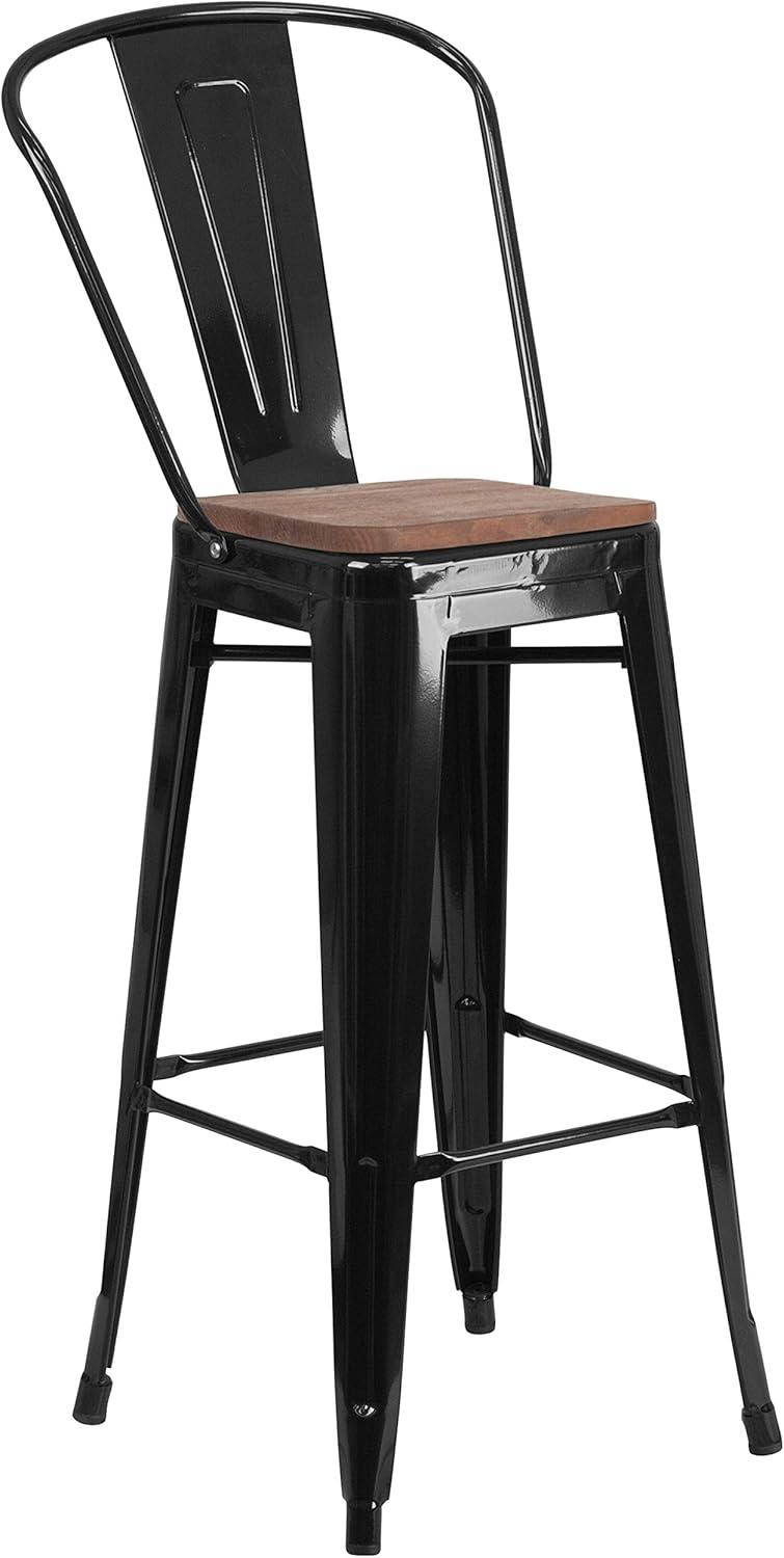 image:imageFlash Furniture Lily 30 High Red Metal Barstool with Back and Wood Seat Pack of 1Black