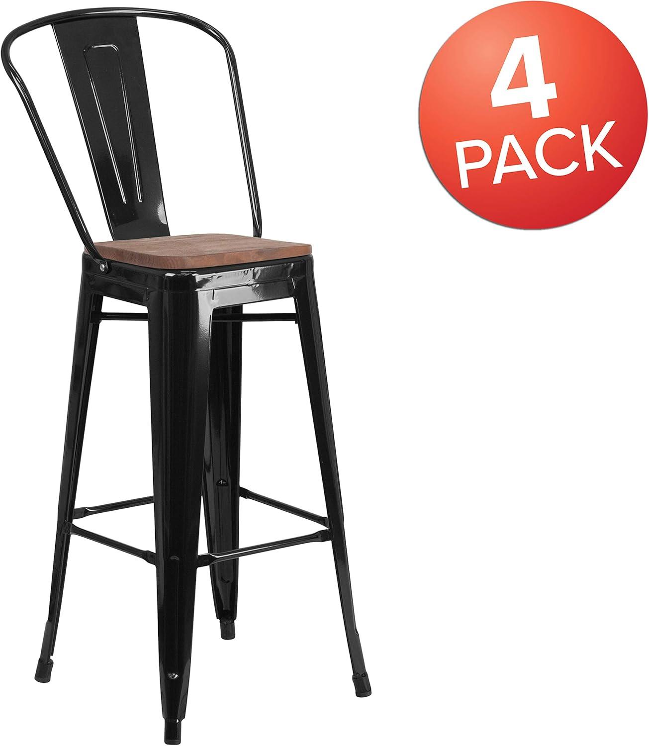 image:imageFlash Furniture Lily 30 High Red Metal Barstool with Back and Wood Seat Pack of 1Black