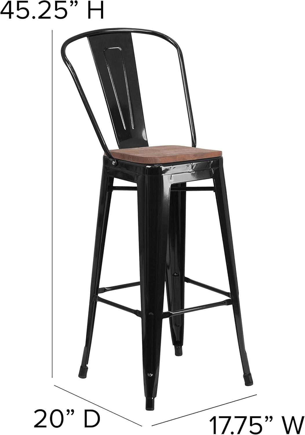 image:imageFlash Furniture Lily 30 High Red Metal Barstool with Back and Wood Seat Pack of 1Black