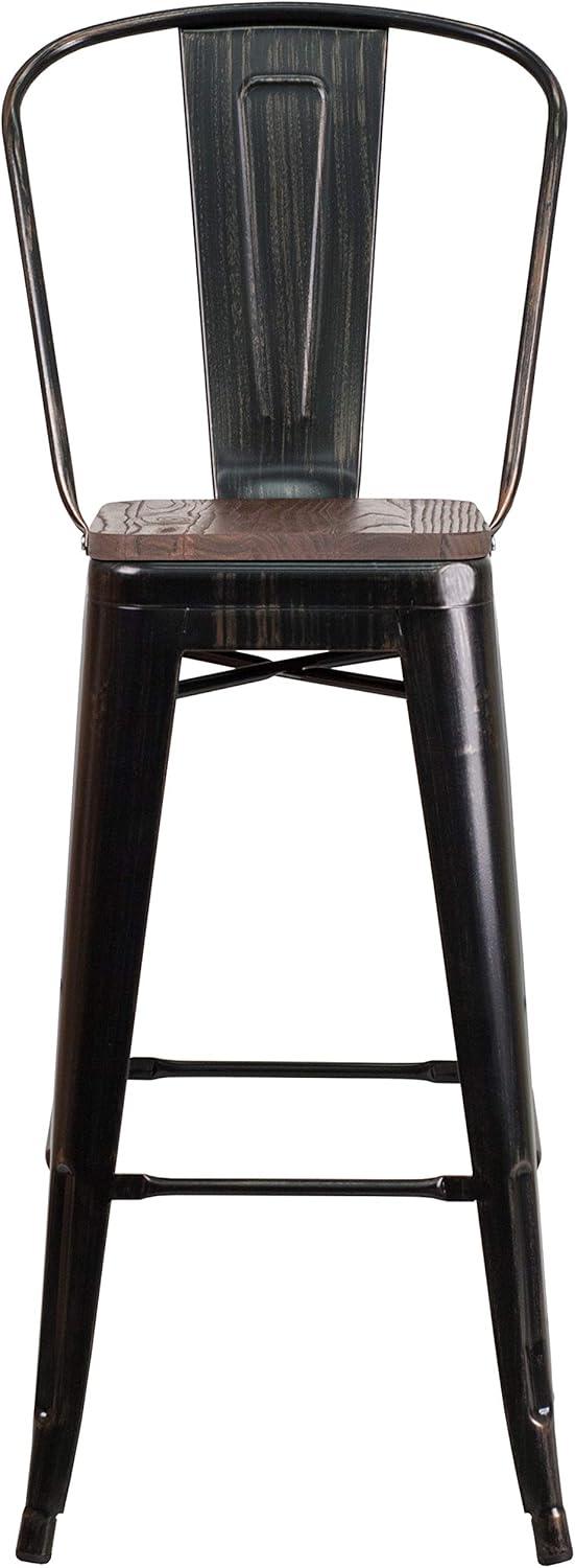 image:imageFlash Furniture Lily 30 High Red Metal Barstool with Back and Wood Seat Pack of 1Blackantique Gold