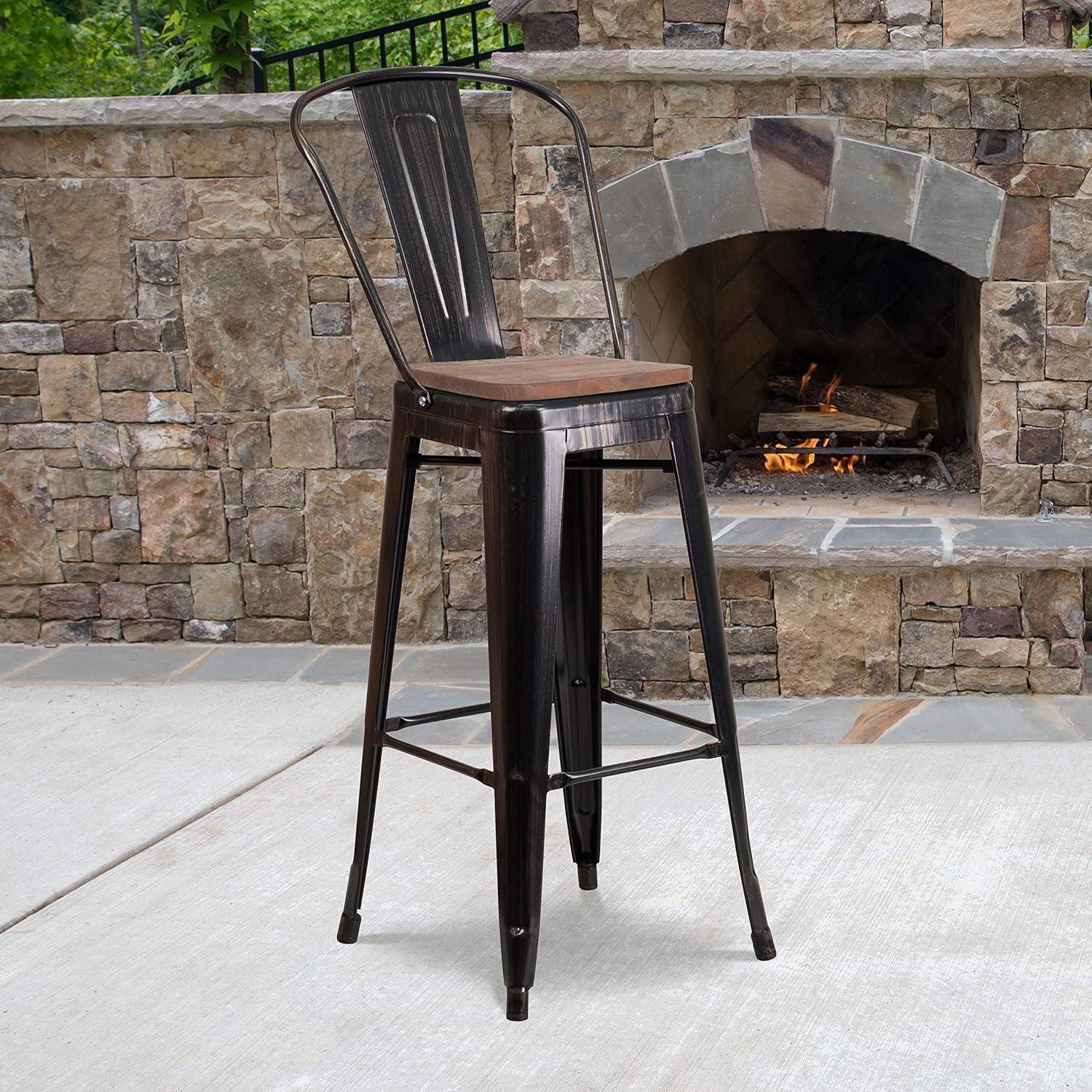 image:imageFlash Furniture Lily 30 High Red Metal Barstool with Back and Wood Seat Pack of 1Blackantique Gold
