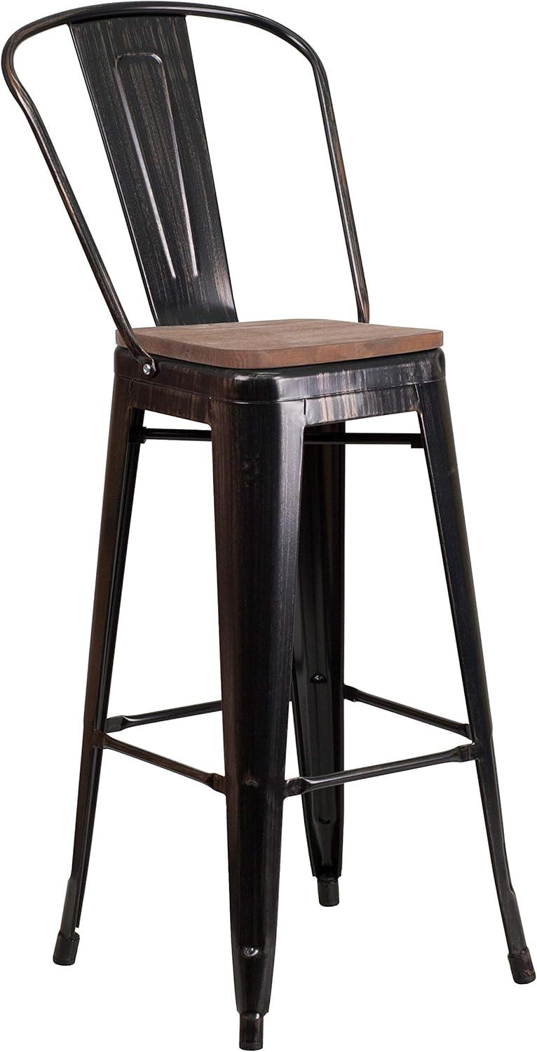 image:imageFlash Furniture Lily 30 High Red Metal Barstool with Back and Wood Seat Pack of 1Blackantique Gold