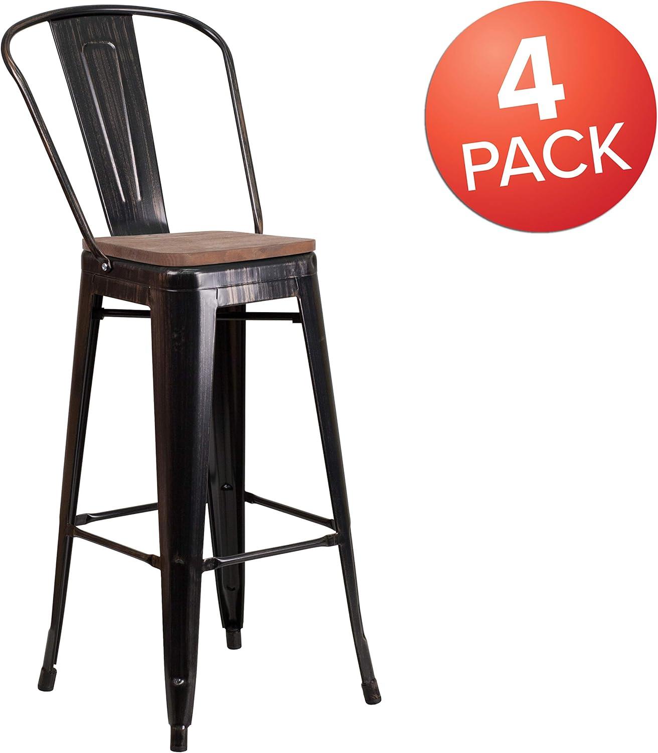 image:imageFlash Furniture Lily 30 High Red Metal Barstool with Back and Wood Seat Pack of 1Blackantique Gold