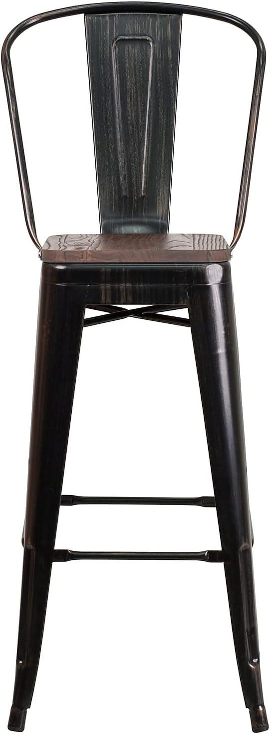image:imageFlash Furniture Lily 30 High Red Metal Barstool with Back and Wood Seat Pack of 1Blackantique Gold