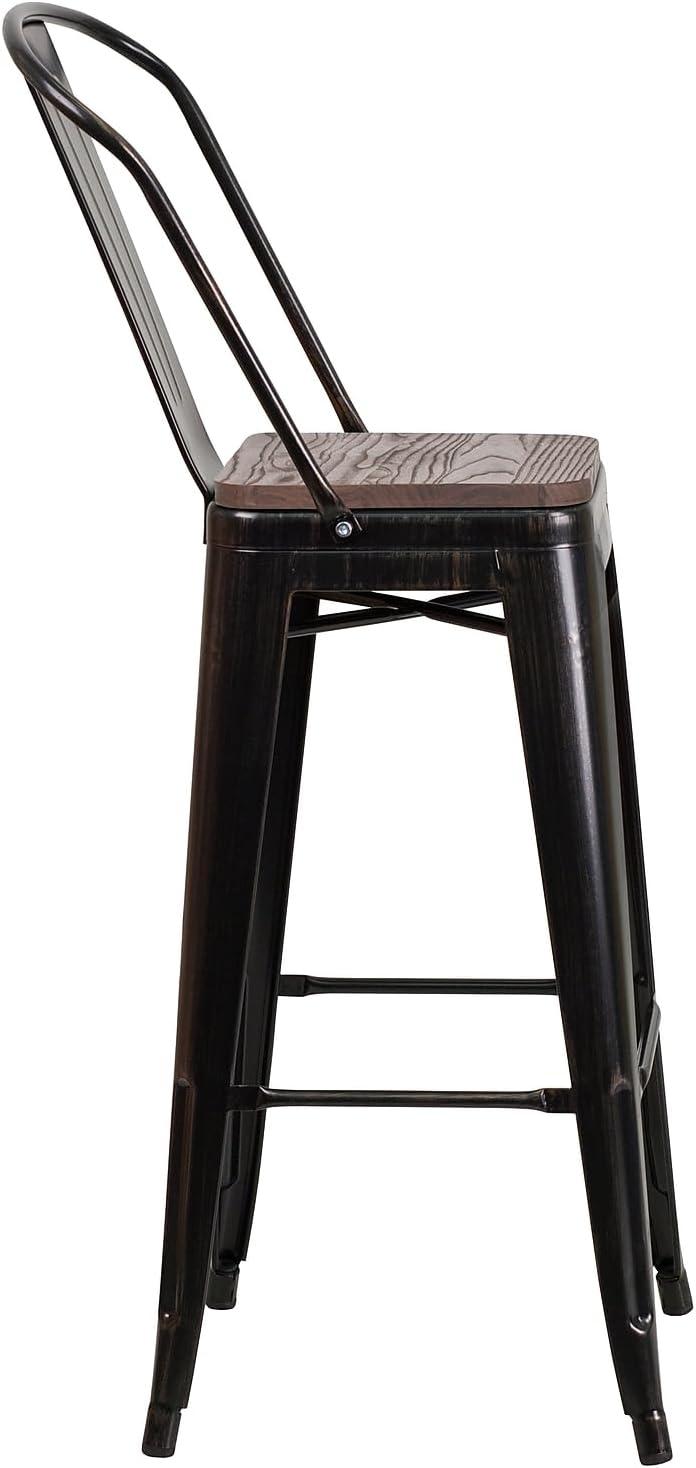 image:imageFlash Furniture Lily 30 High Red Metal Barstool with Back and Wood Seat Pack of 1Blackantique Gold