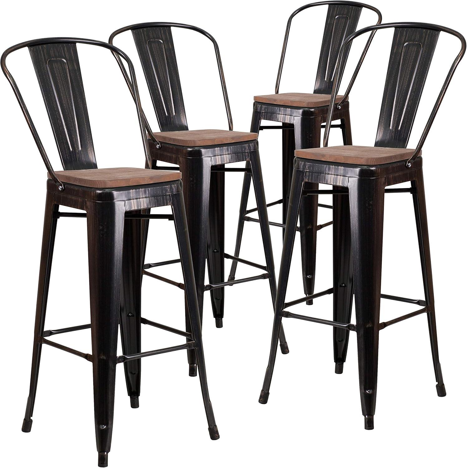 image:imageFlash Furniture Lily 30 High Red Metal Barstool with Back and Wood Seat Pack of 1Blackantique Gold