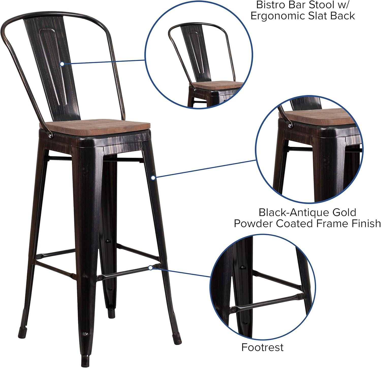 image:imageFlash Furniture Lily 30 High Red Metal Barstool with Back and Wood Seat Pack of 1Blackantique Gold