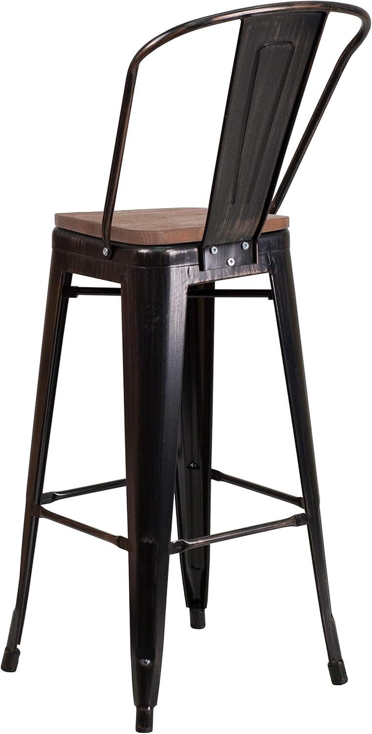 image:imageFlash Furniture Lily 30 High Red Metal Barstool with Back and Wood Seat Pack of 1Blackantique Gold