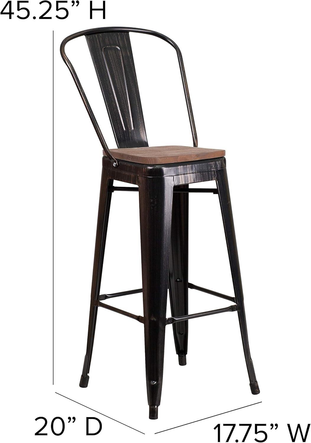 image:imageFlash Furniture Lily 30 High Red Metal Barstool with Back and Wood Seat Pack of 1Blackantique Gold