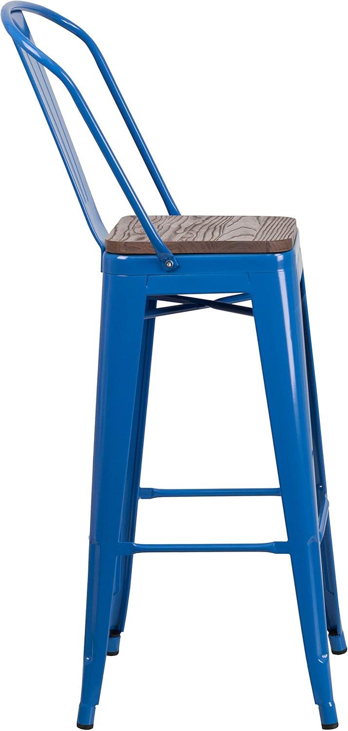 image:imageFlash Furniture Lily 30 High Red Metal Barstool with Back and Wood Seat Pack of 1Blue