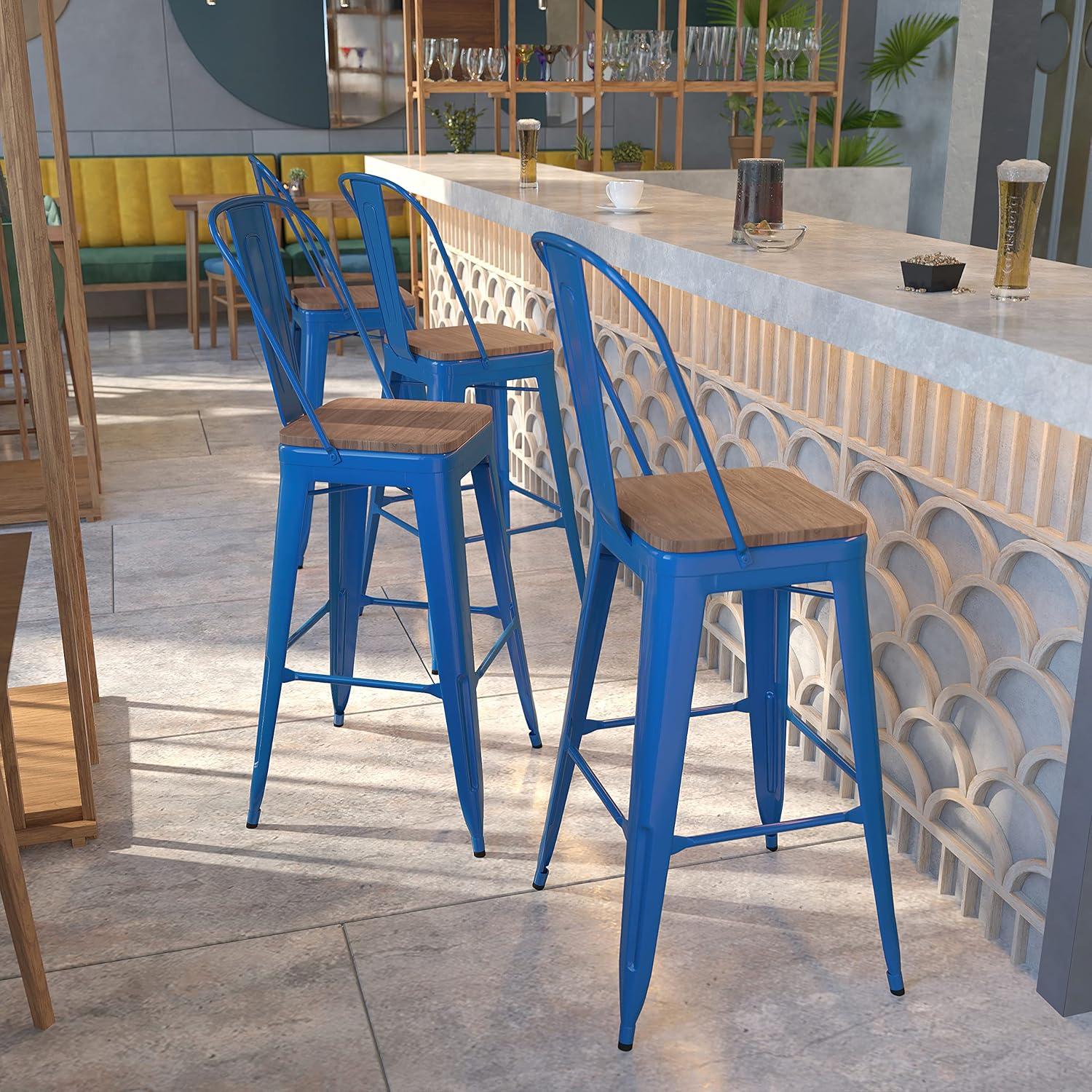image:imageFlash Furniture Lily 30 High Red Metal Barstool with Back and Wood Seat Pack of 1Blue