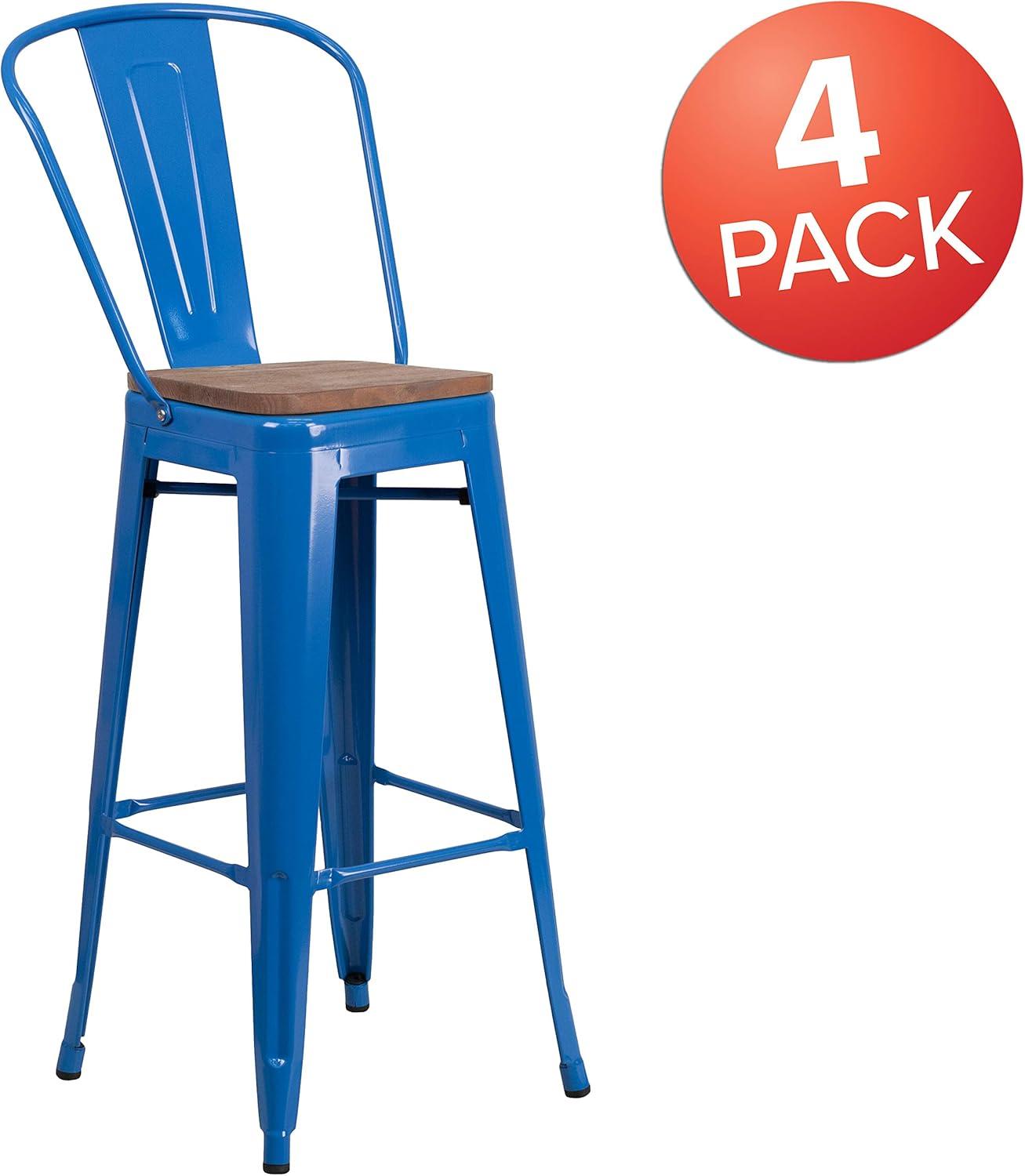image:imageFlash Furniture Lily 30 High Red Metal Barstool with Back and Wood Seat Pack of 1Blue