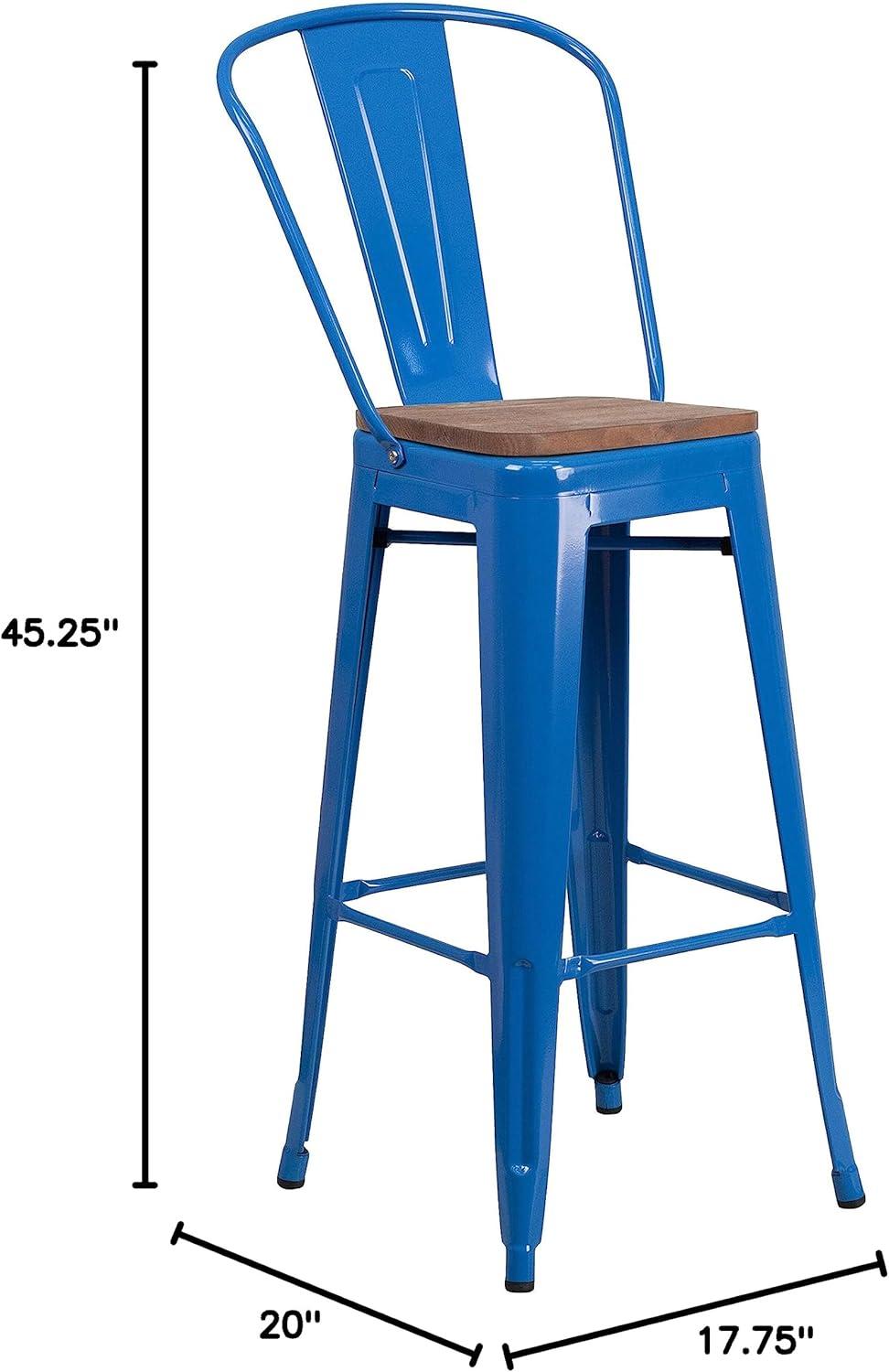 image:imageFlash Furniture Lily 30 High Red Metal Barstool with Back and Wood Seat Pack of 1Blue