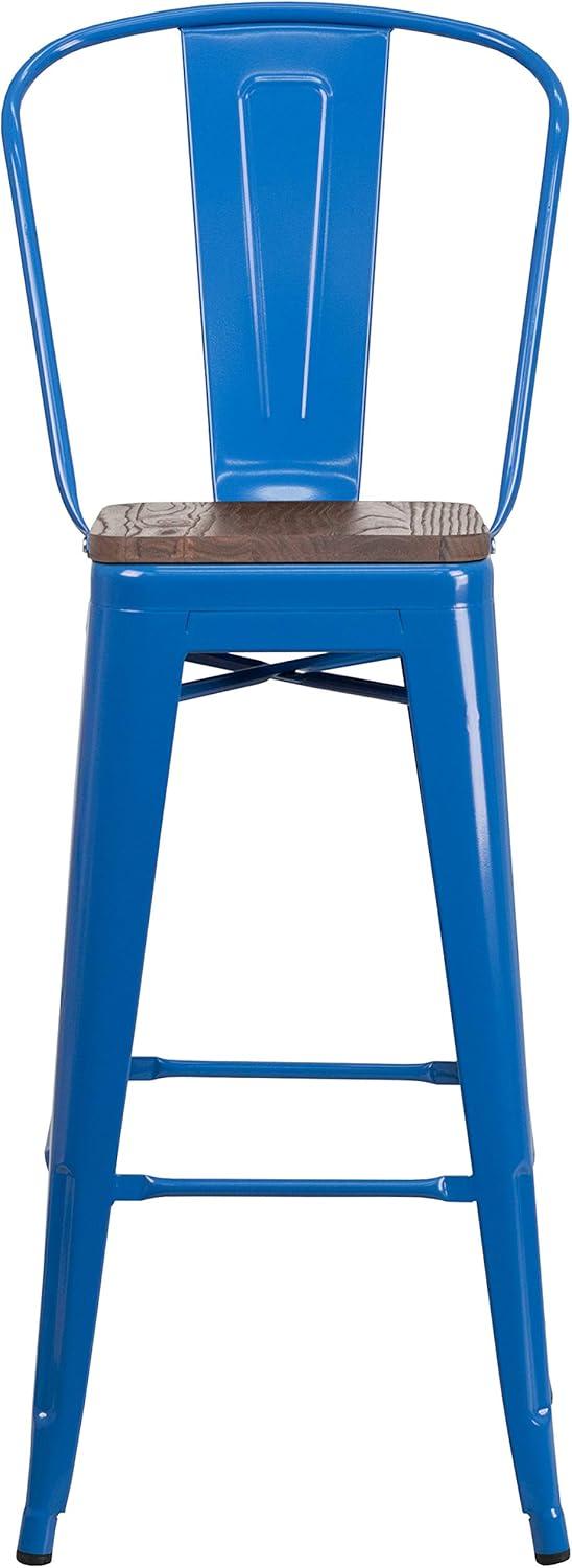 image:imageFlash Furniture Lily 30 High Red Metal Barstool with Back and Wood Seat Pack of 1Blue
