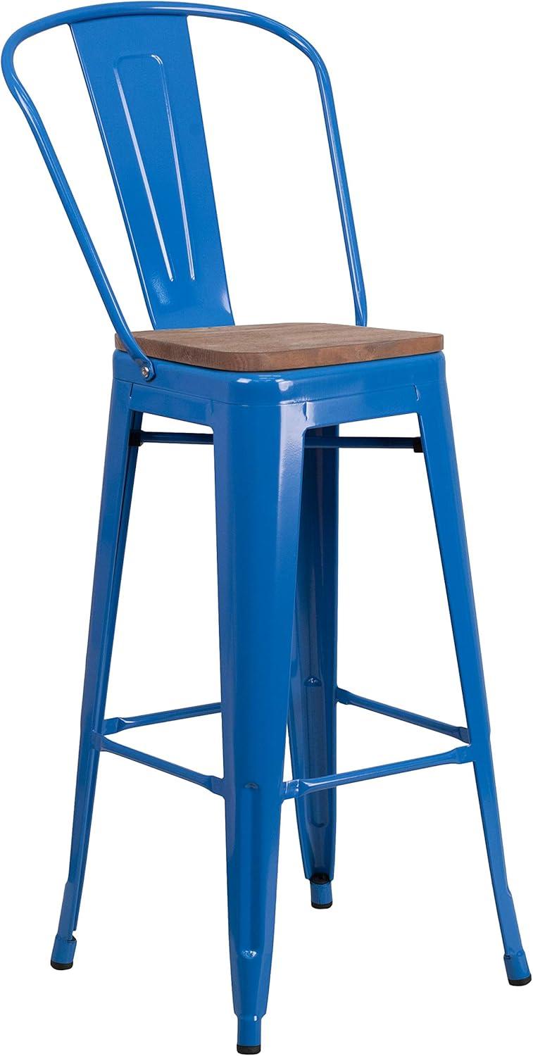 image:imageFlash Furniture Lily 30 High Red Metal Barstool with Back and Wood Seat Pack of 1Blue