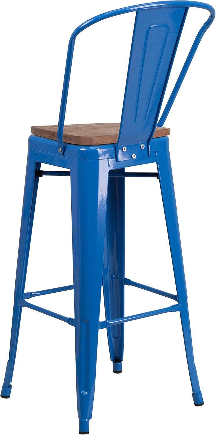 image:imageFlash Furniture Lily 30 High Red Metal Barstool with Back and Wood Seat Pack of 1Blue