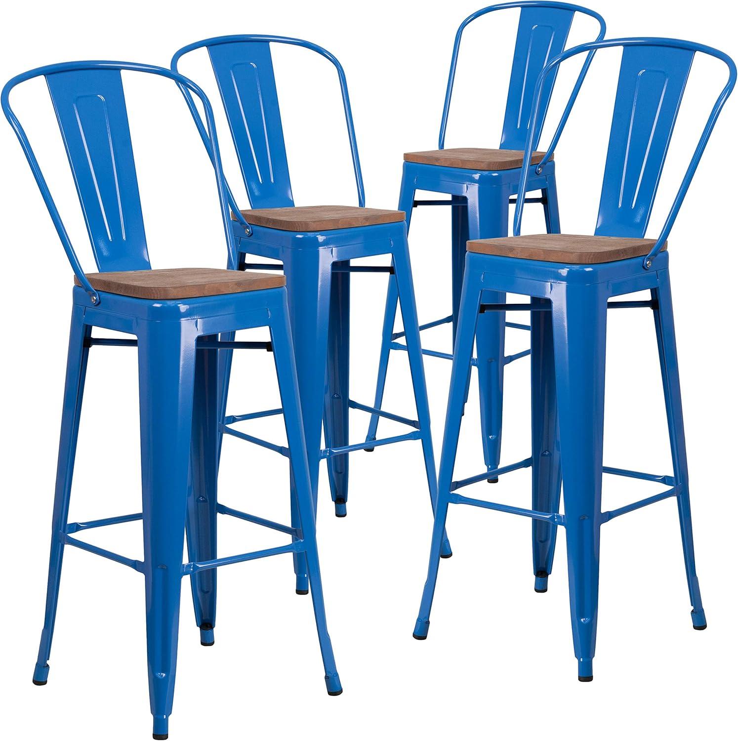 image:imageFlash Furniture Lily 30 High Red Metal Barstool with Back and Wood Seat Pack of 1Blue