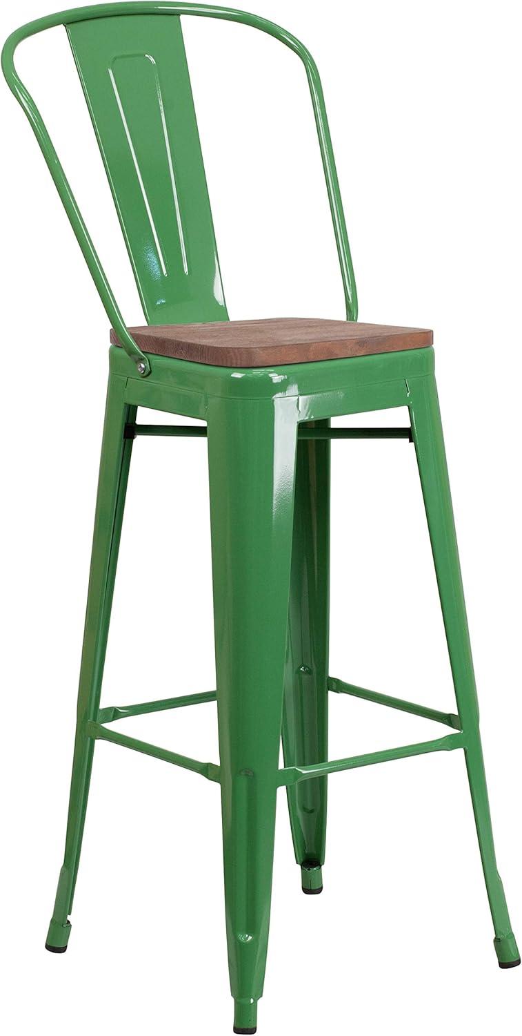 image:imageFlash Furniture Lily 30 High Red Metal Barstool with Back and Wood Seat Pack of 1Green