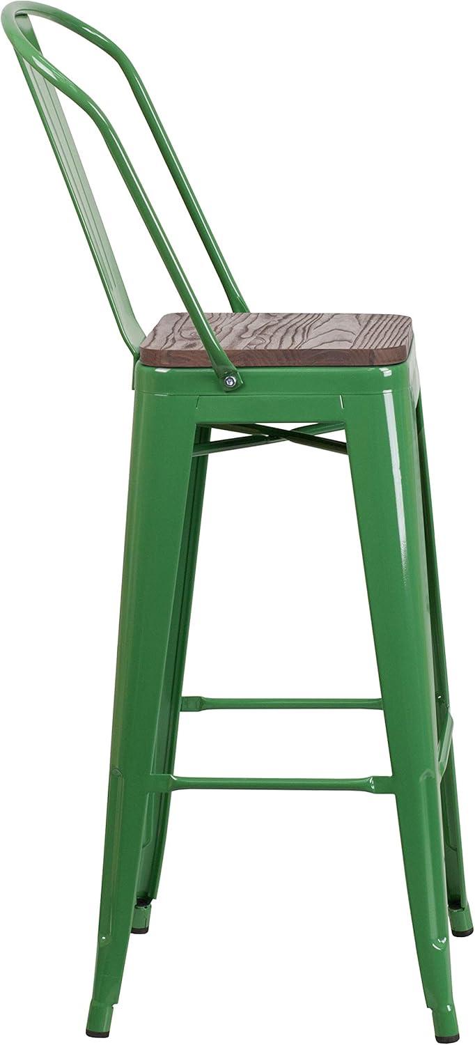 image:imageFlash Furniture Lily 30 High Red Metal Barstool with Back and Wood Seat Pack of 1Green