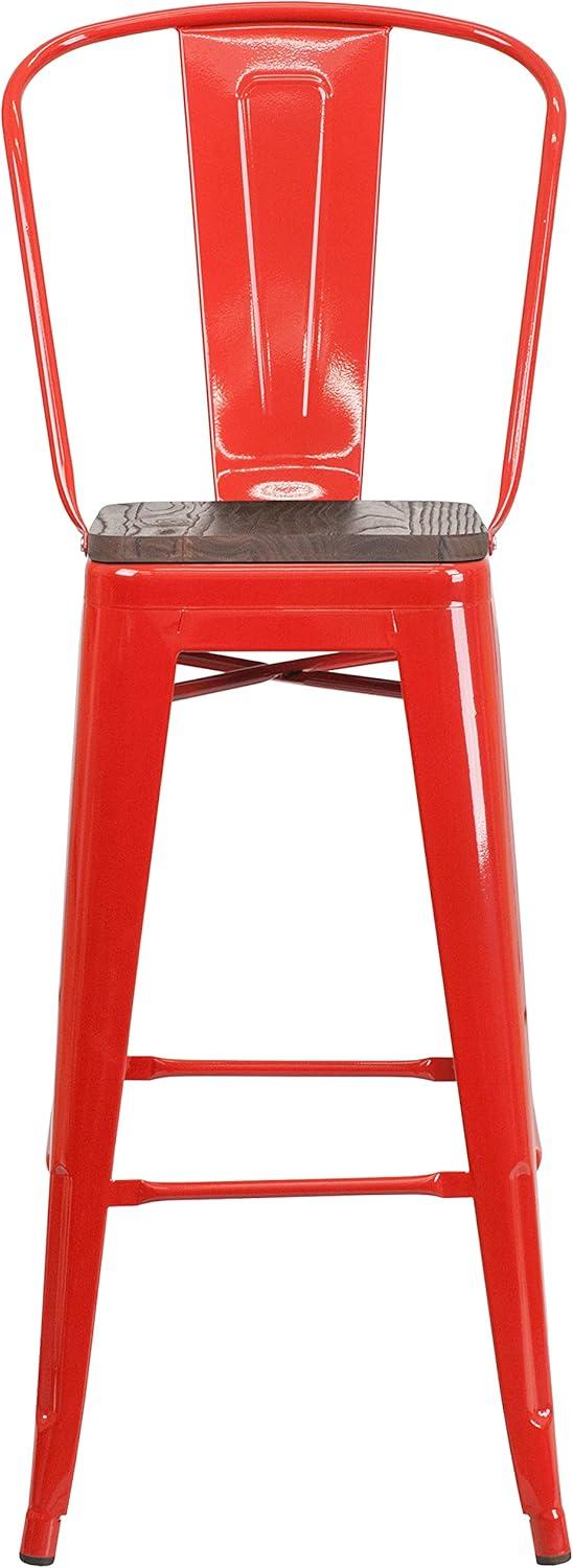 image:imageFlash Furniture Lily 30 High Red Metal Barstool with Back and Wood Seat Pack of 1Red