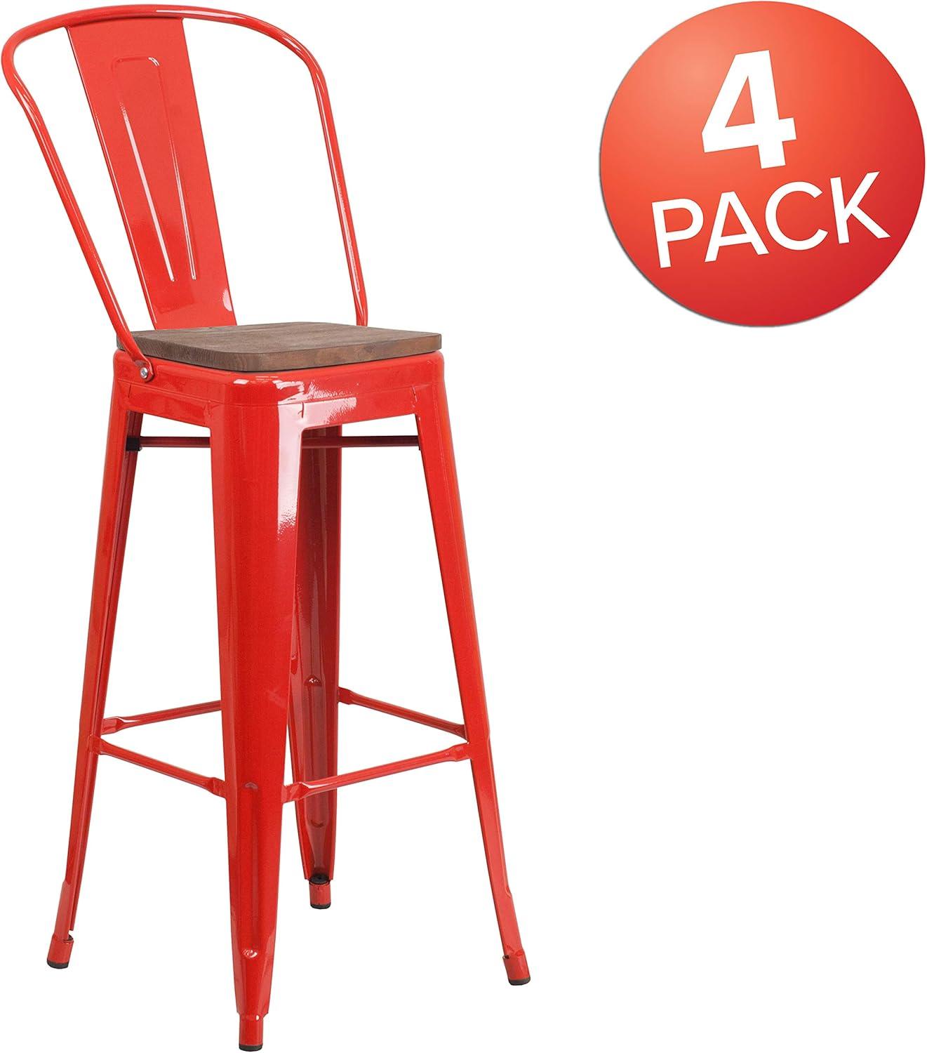 image:imageFlash Furniture Lily 30 High Red Metal Barstool with Back and Wood Seat Pack of 1Red