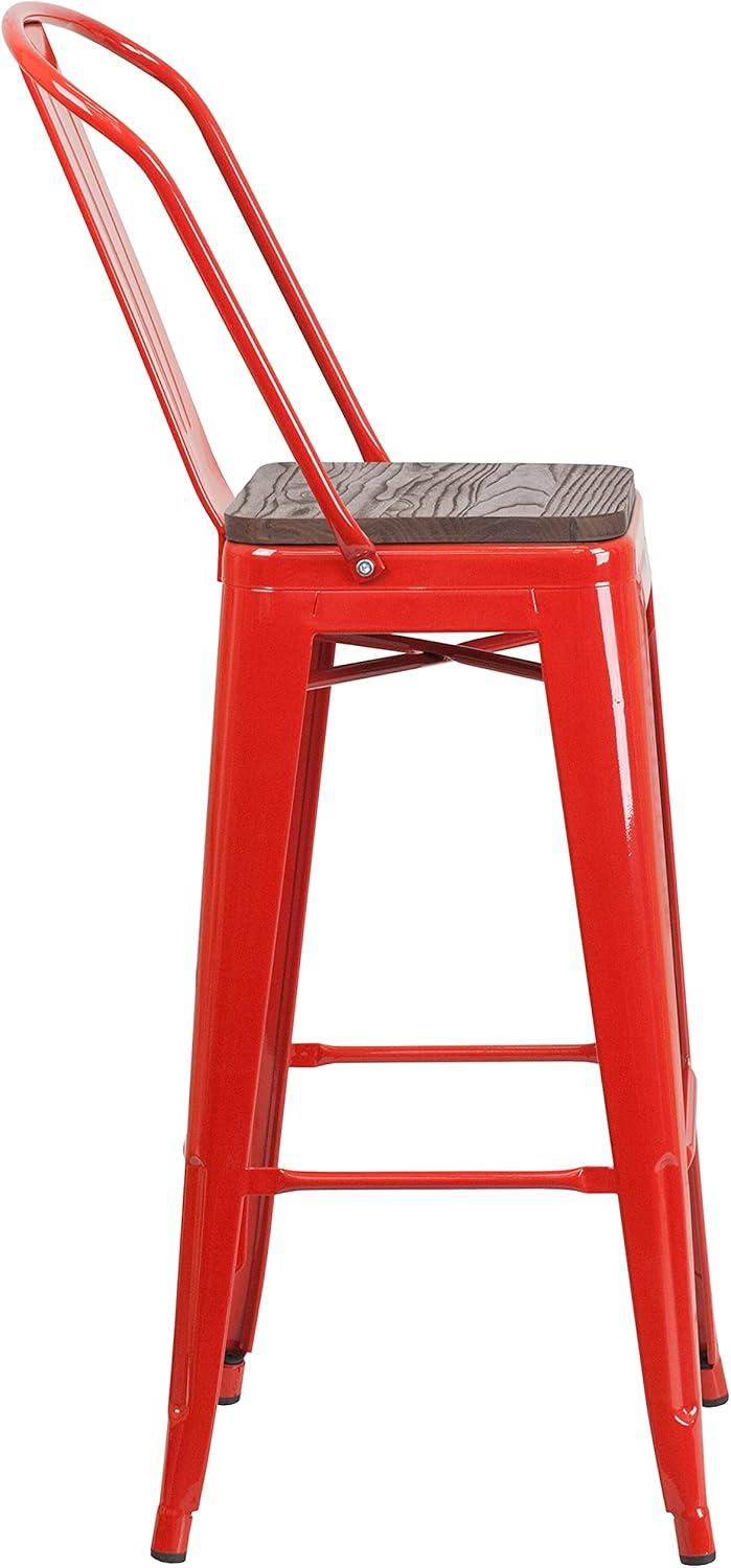 image:imageFlash Furniture Lily 30 High Red Metal Barstool with Back and Wood Seat Pack of 1Red