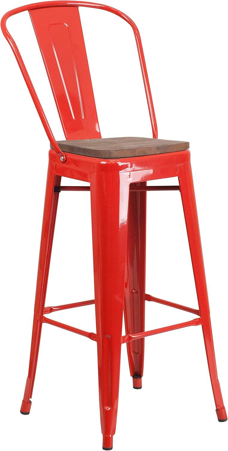 image:imageFlash Furniture Lily 30 High Red Metal Barstool with Back and Wood Seat Pack of 1Red