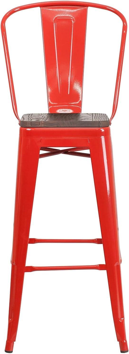 image:imageFlash Furniture Lily 30 High Red Metal Barstool with Back and Wood Seat Pack of 1Red