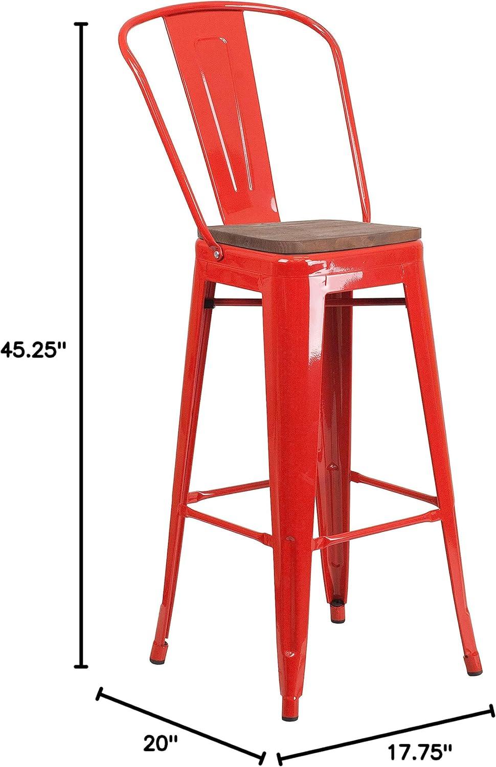 image:imageFlash Furniture Lily 30 High Red Metal Barstool with Back and Wood Seat Pack of 1Red