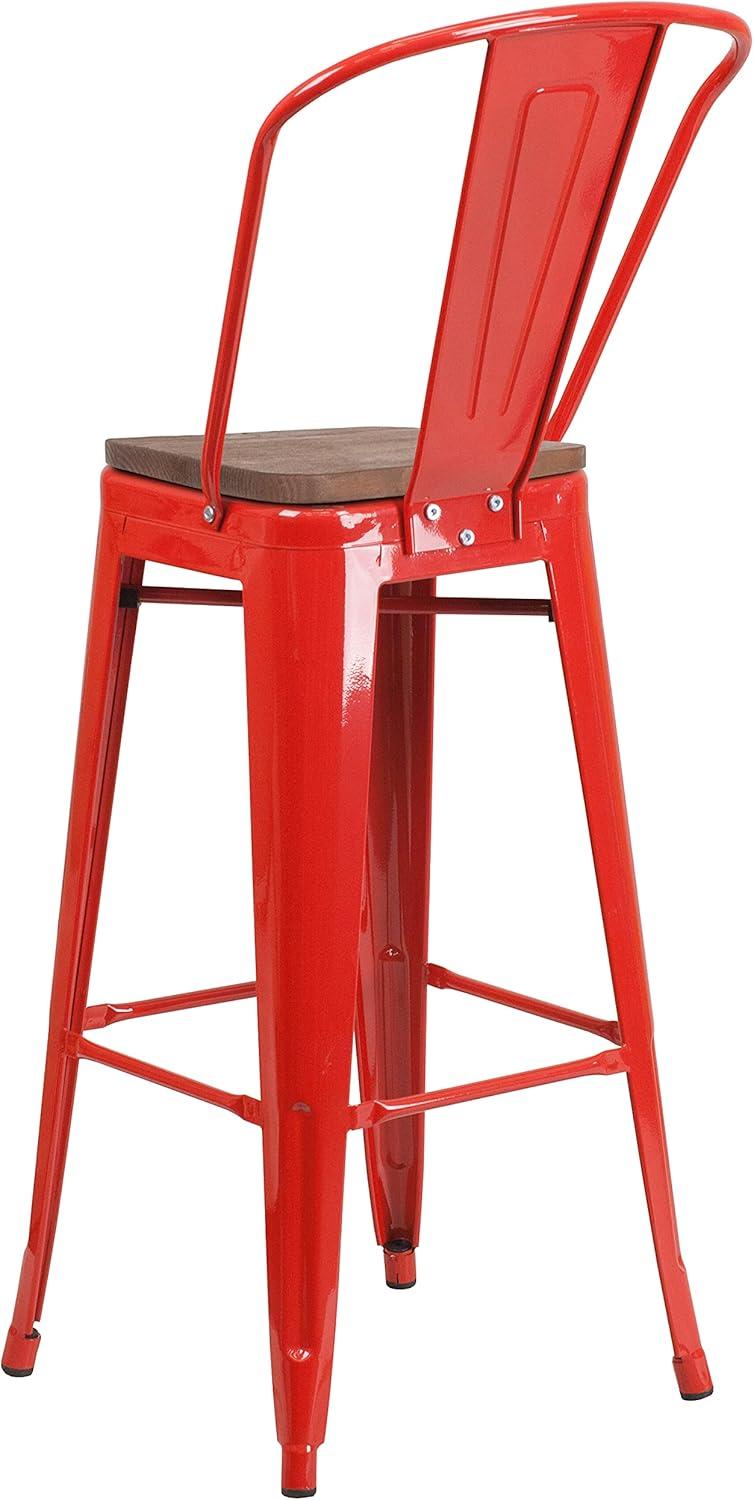 image:imageFlash Furniture Lily 30 High Red Metal Barstool with Back and Wood Seat Pack of 1Red