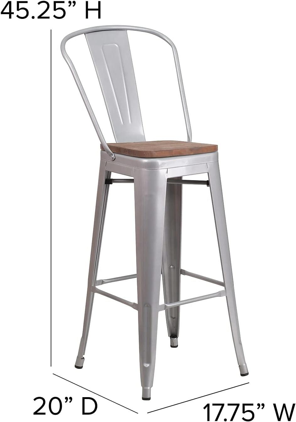 image:imageFlash Furniture Lily 30 High Red Metal Barstool with Back and Wood Seat Pack of 1Silver