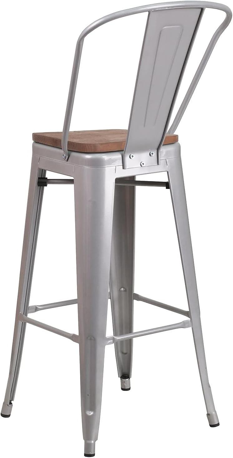 image:imageFlash Furniture Lily 30 High Red Metal Barstool with Back and Wood Seat Pack of 1Silver